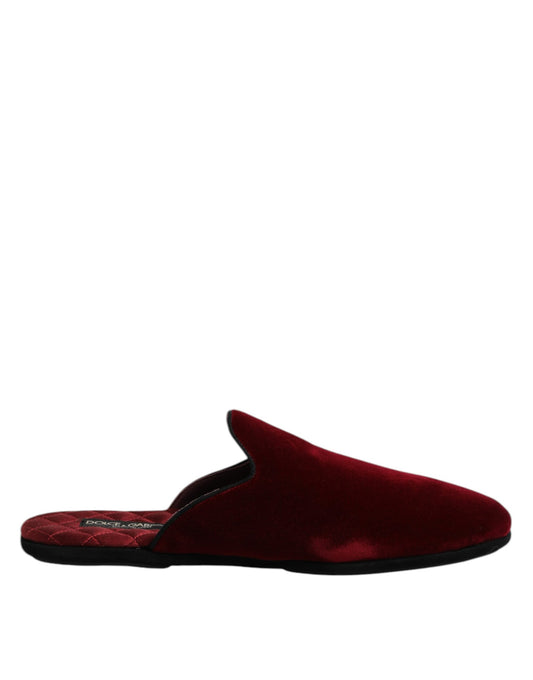 Dolce &amp; Gabbana Red Viscose Velvet Slides Flat Slipper Shoes
