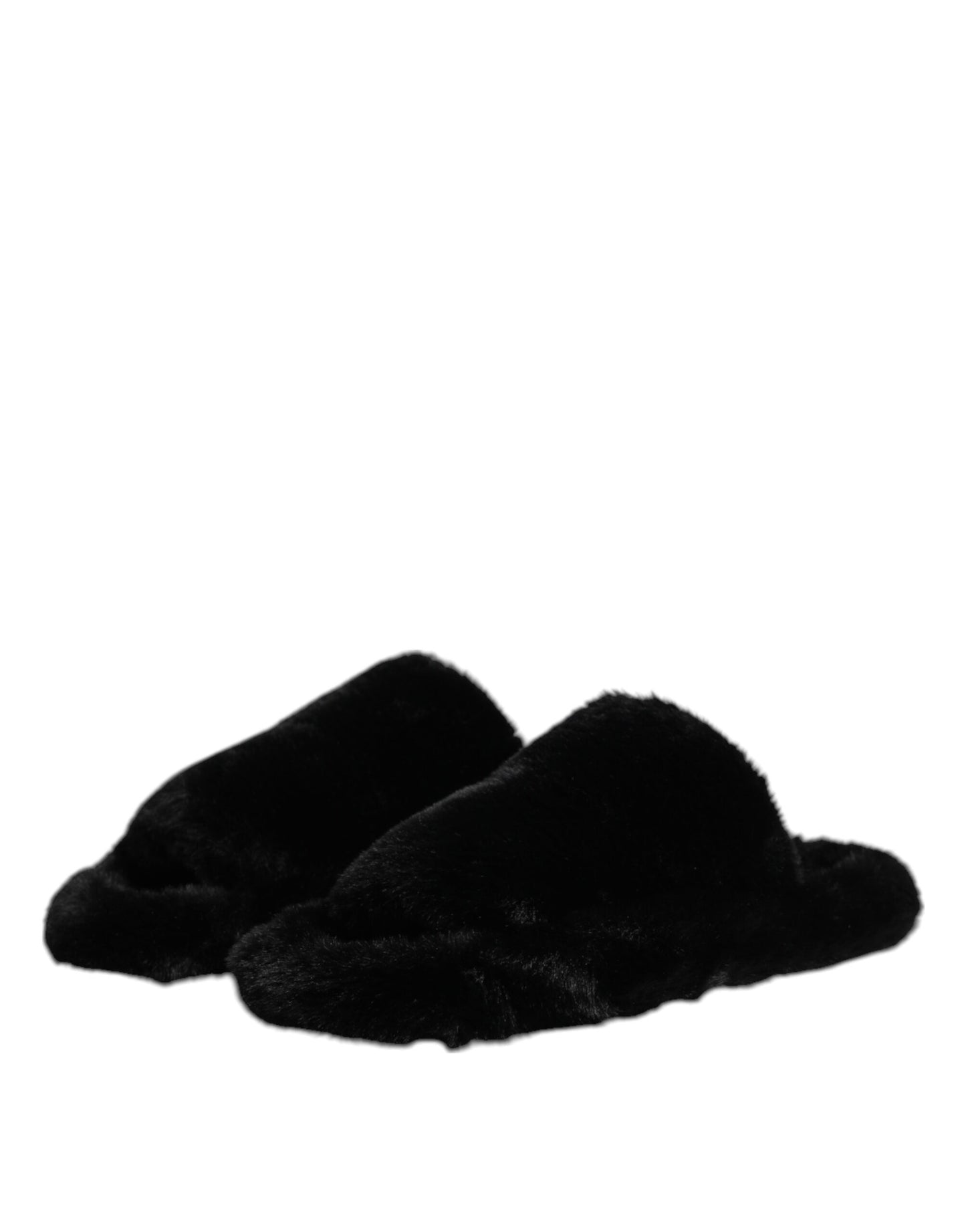 Dolce &amp; Gabbana Black Polyester Velvet Slides Slipper Shoes