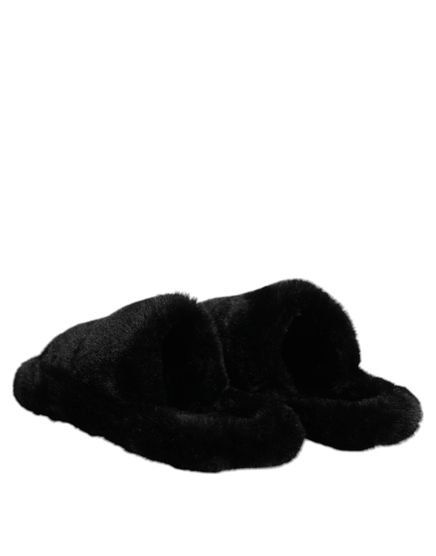 Dolce &amp; Gabbana Black Polyester Velvet Slides Slipper Shoes