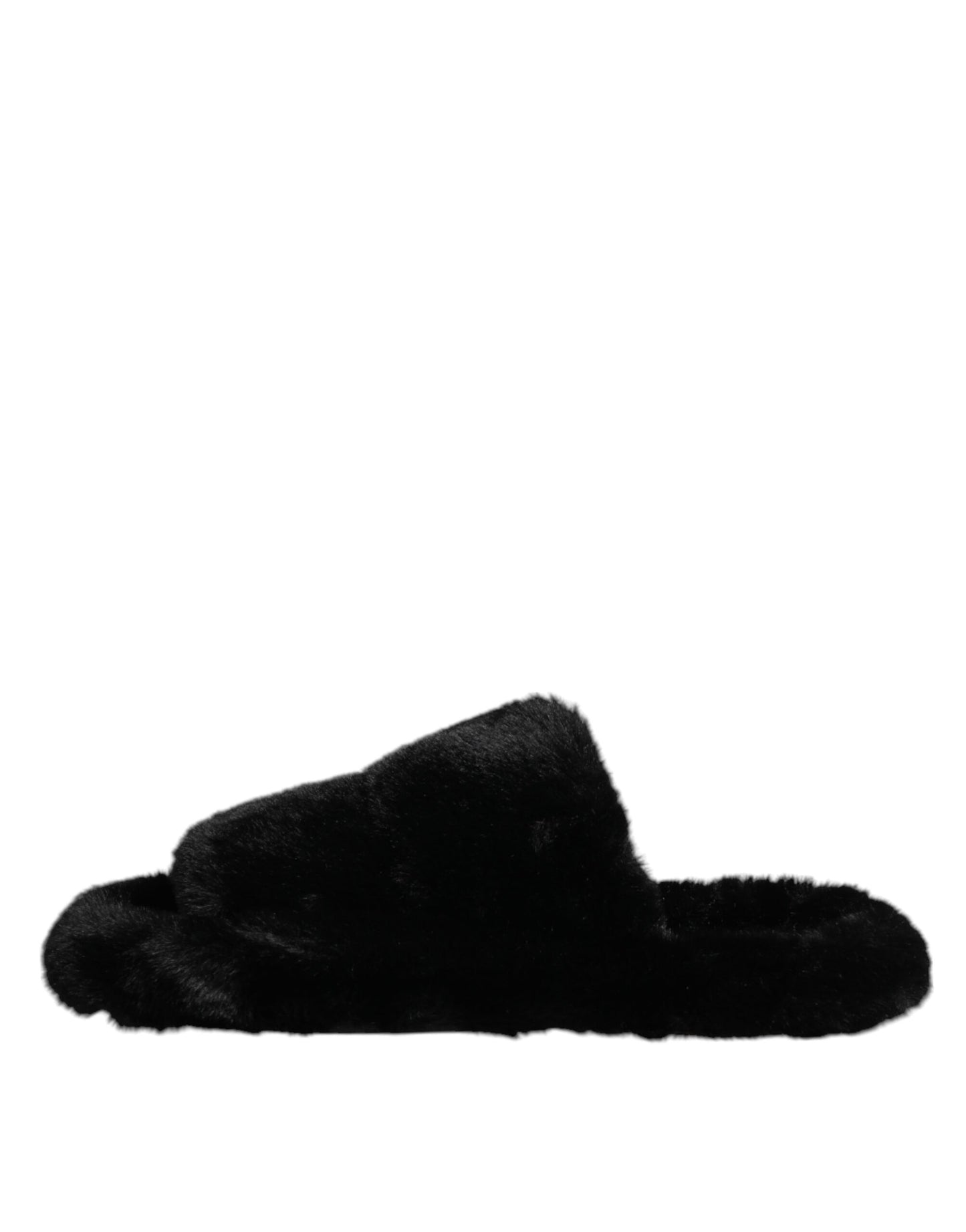 Dolce &amp; Gabbana Black Polyester Velvet Slides Slipper Shoes
