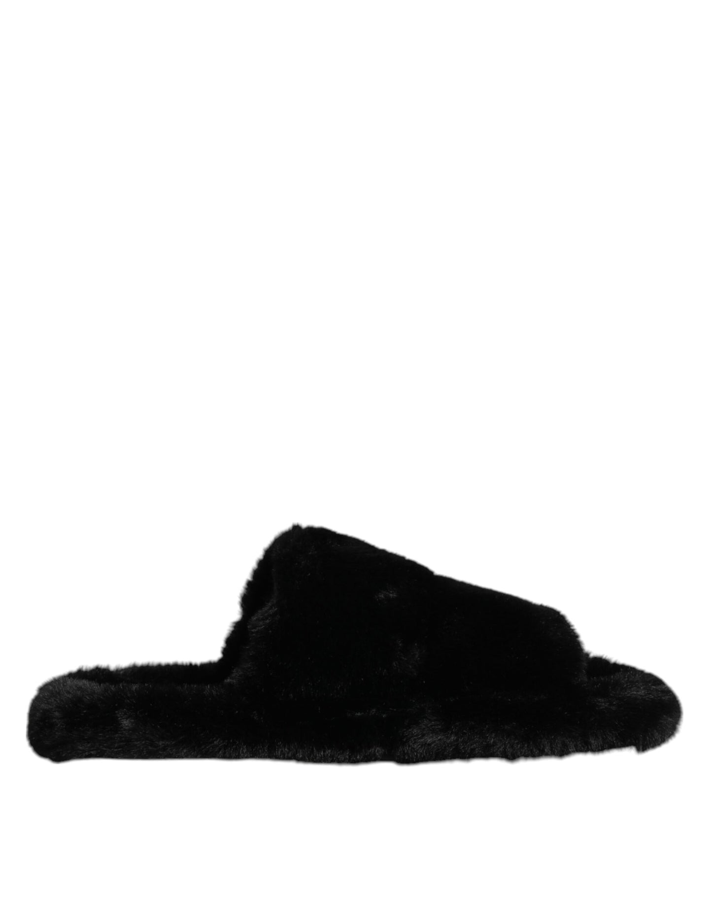 Dolce &amp; Gabbana Black Polyester Velvet Slides Slipper Shoes