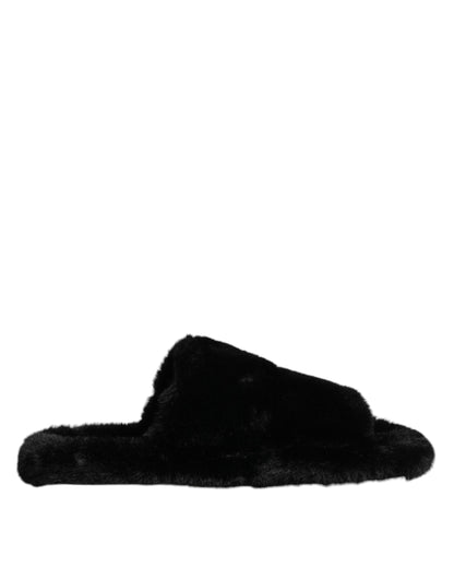 Dolce &amp; Gabbana Black Polyester Velvet Slides Slipper Shoes