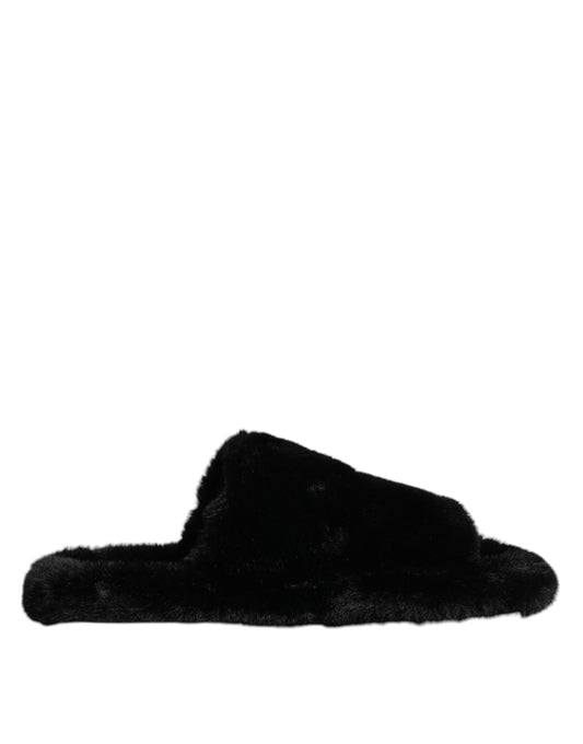 Dolce &amp; Gabbana Black Polyester Velvet Slides Slipper Shoes