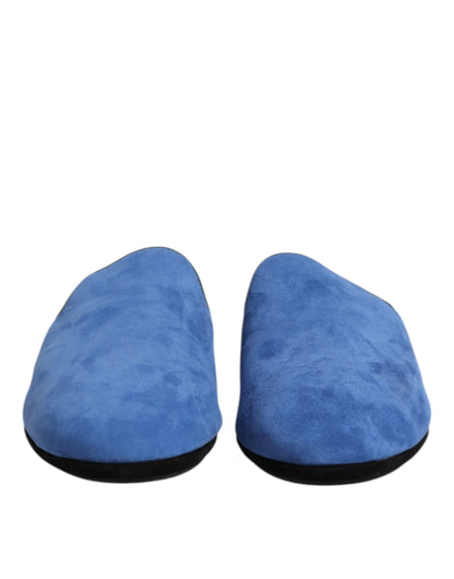 Dolce &amp; Gabbana Blue Suede Capra Slides Flat Slipper Shoes