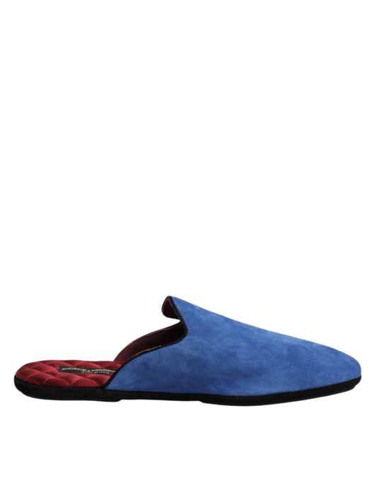 Dolce &amp; Gabbana Blue Suede Capra Slides Flat Slipper Shoes