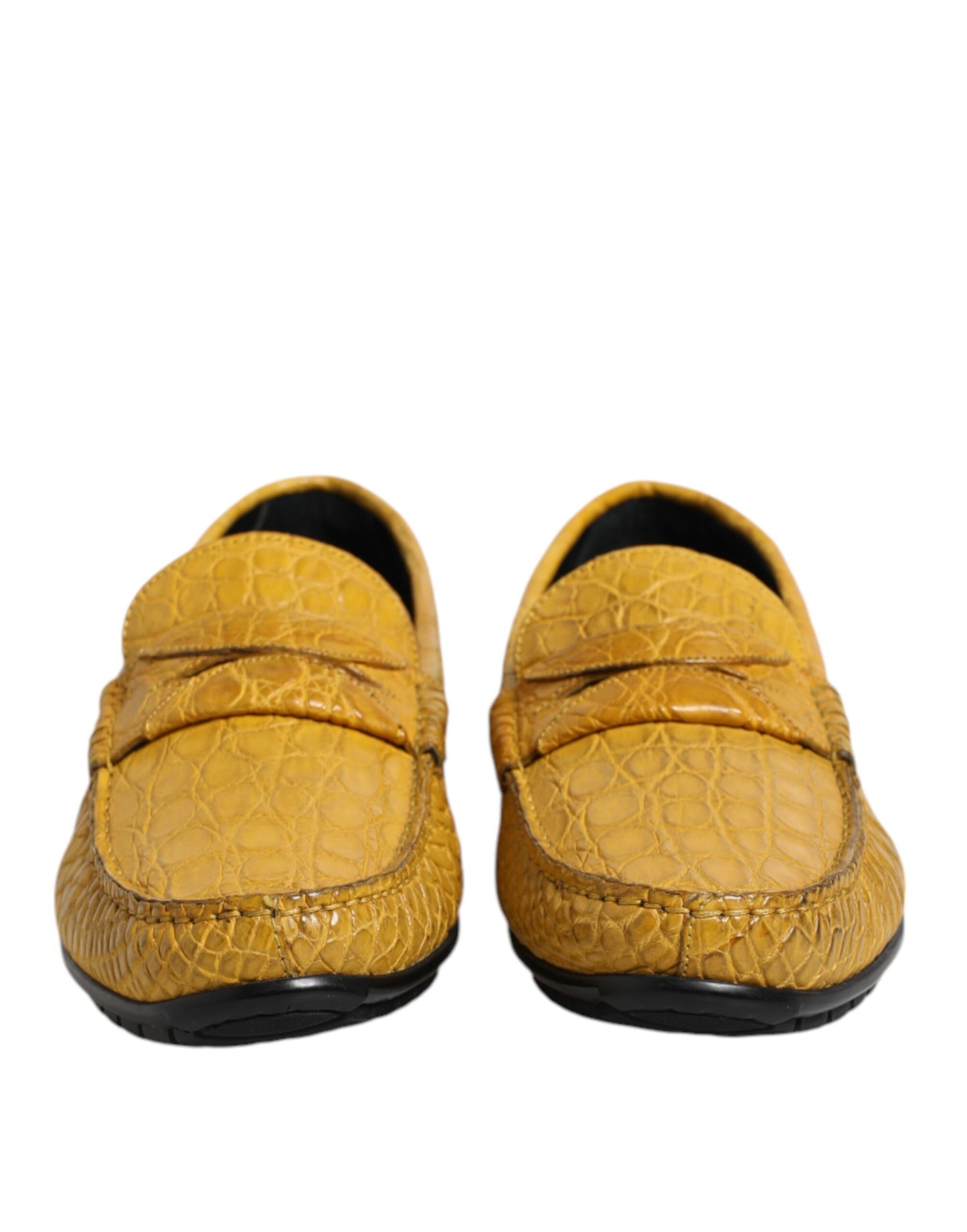 Dolce &amp; Gabbana Yellow Exotic Leather Loafers Slip On Shoes
