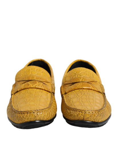 Dolce &amp; Gabbana Yellow Exotic Leather Loafers Slip On Shoes