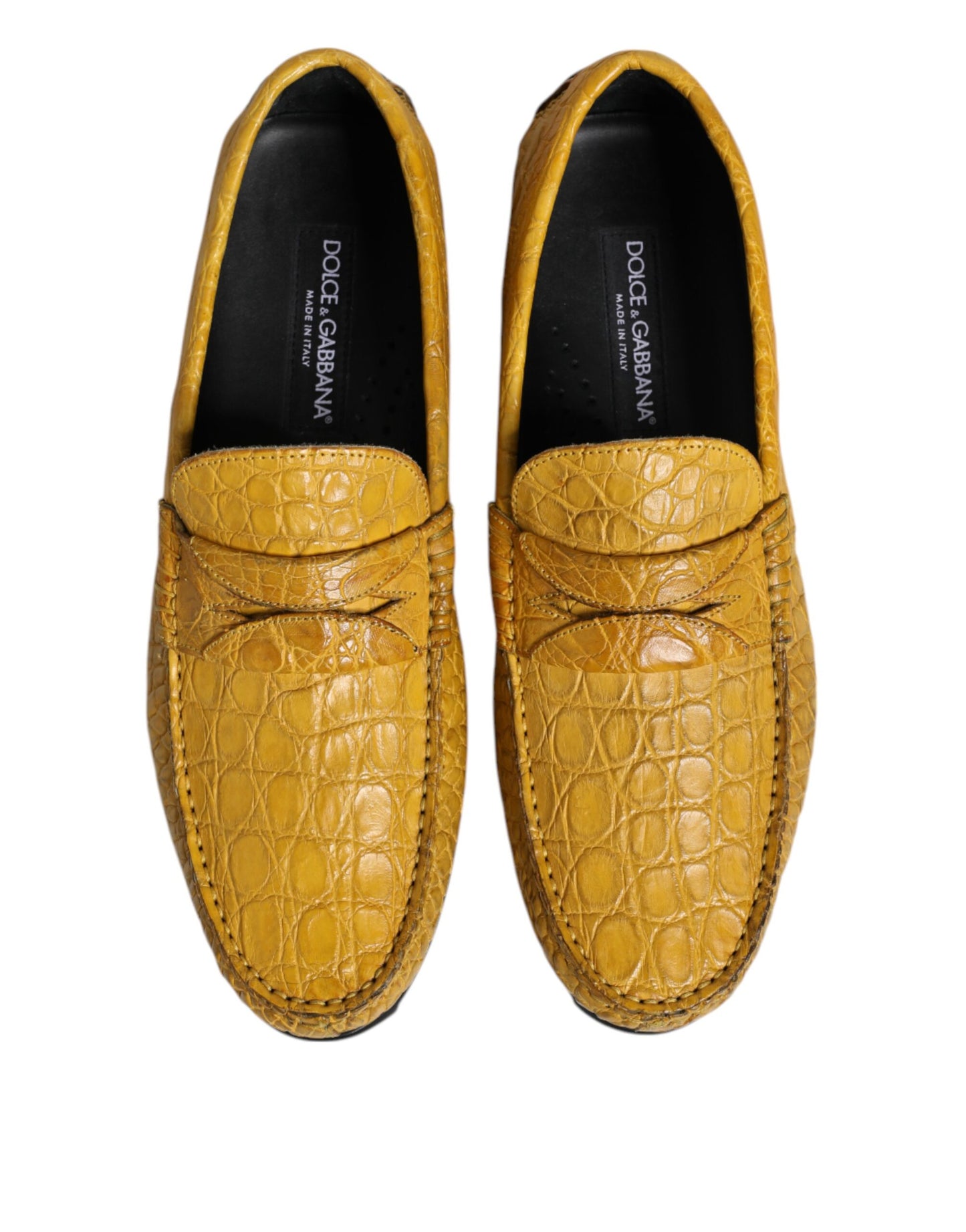 Dolce &amp; Gabbana Yellow Exotic Leather Loafers Slip On Shoes