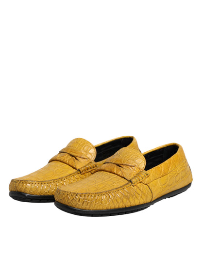Dolce &amp; Gabbana Yellow Exotic Leather Loafers Slip On Shoes