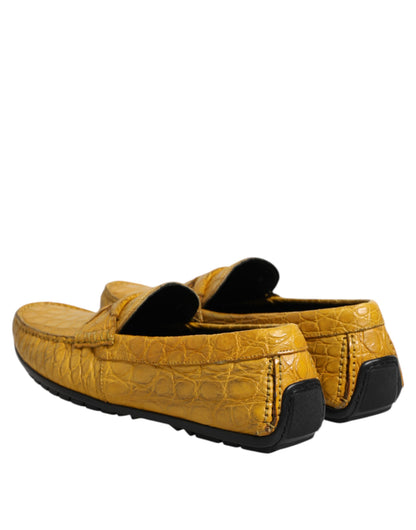 Dolce &amp; Gabbana Yellow Exotic Leather Loafers Slip On Shoes