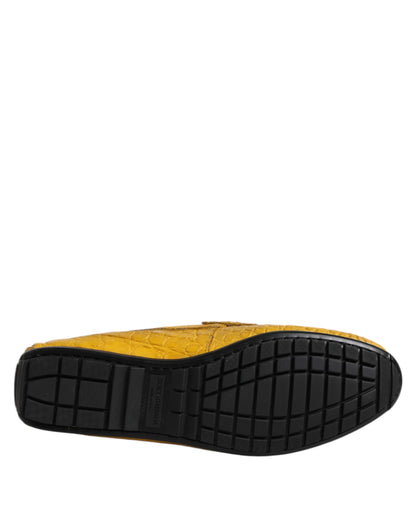 Dolce &amp; Gabbana Yellow Exotic Leather Loafers Slip On Shoes