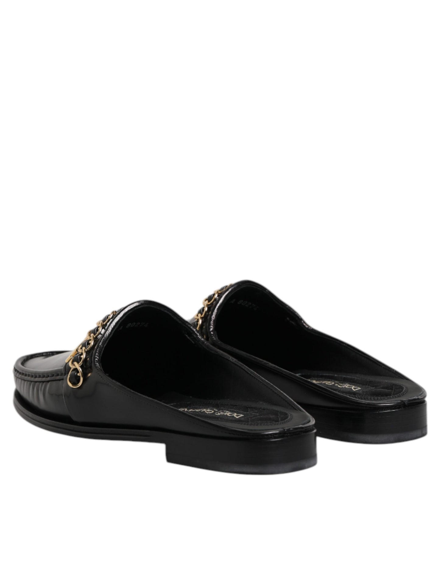 Dolce &amp; Gabbana Black Leather DG Chain Embellished Sandals Shoes