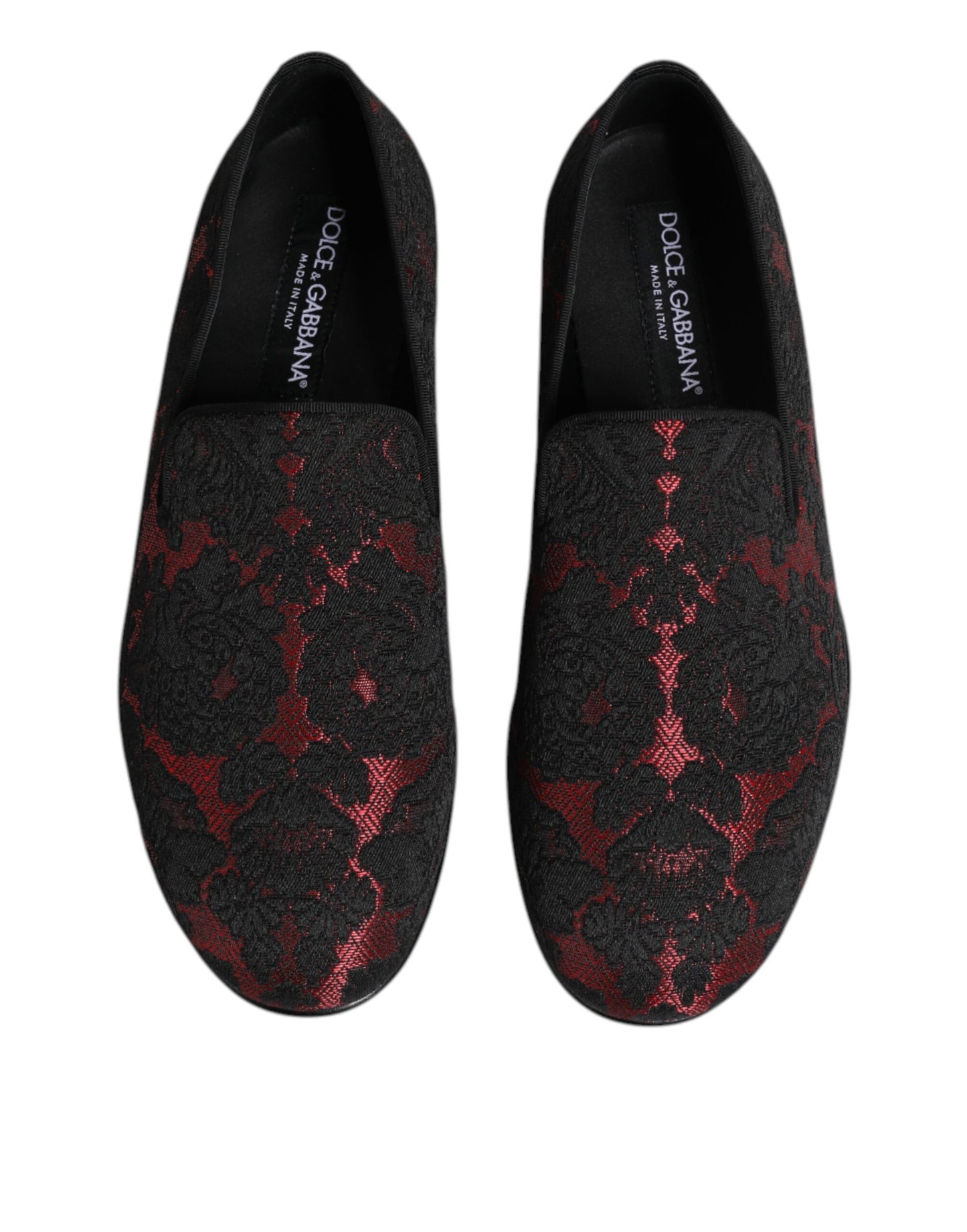 Dolce &amp; Gabbana Red Black Jacquard Slip On Men Loafers Shoes