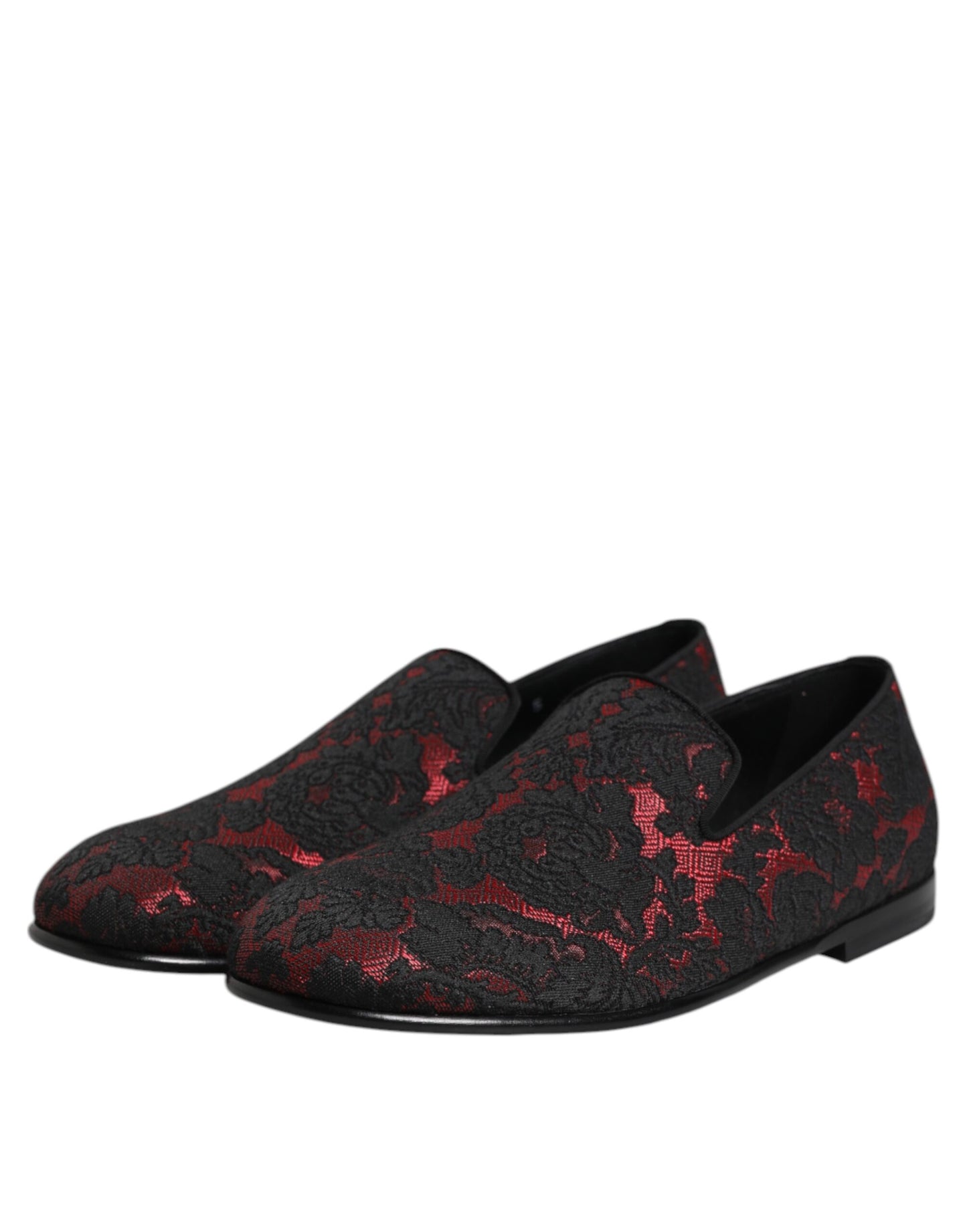 Dolce &amp; Gabbana Red Black Jacquard Slip On Men Loafers Shoes