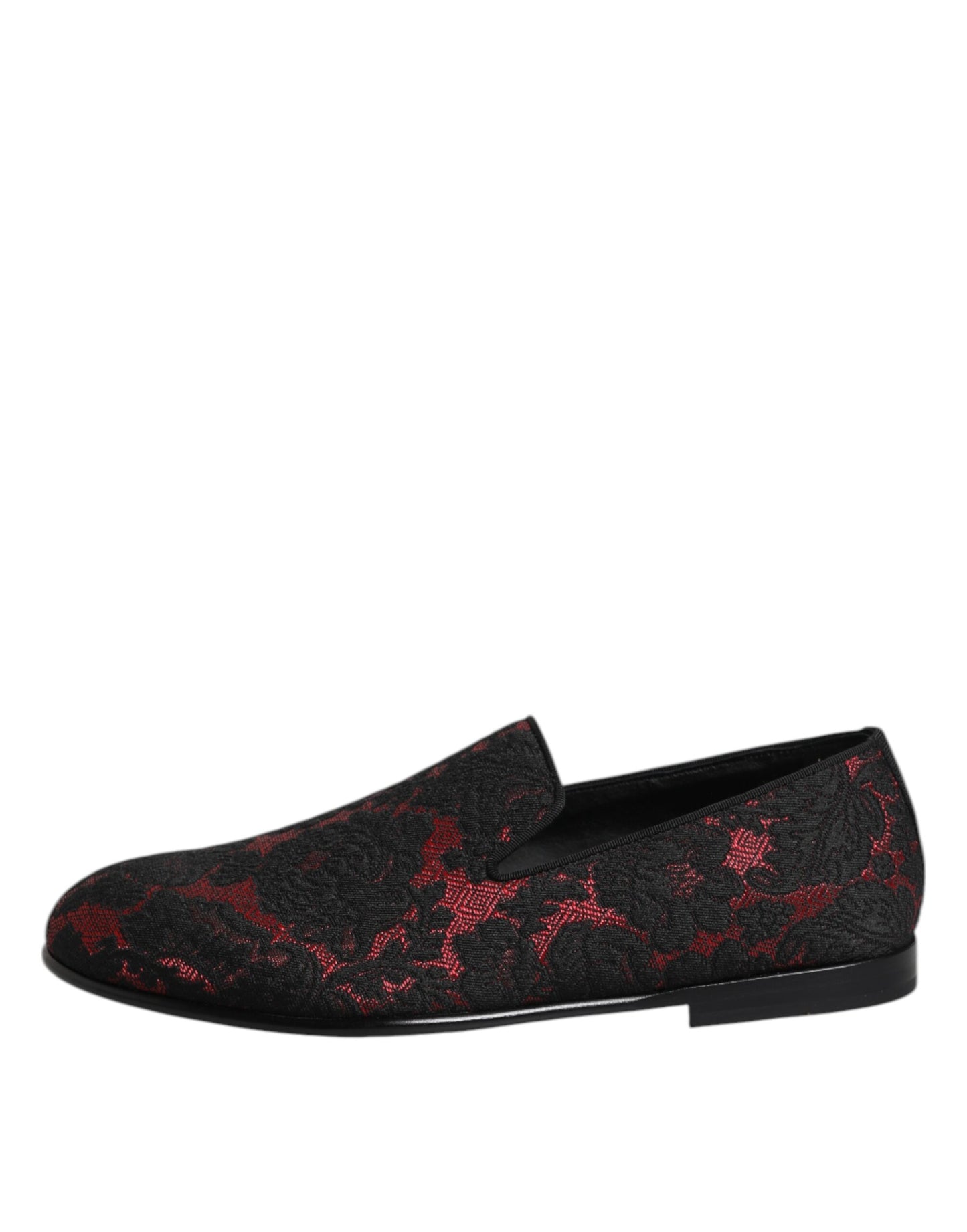 Dolce &amp; Gabbana Red Black Jacquard Slip On Men Loafers Shoes