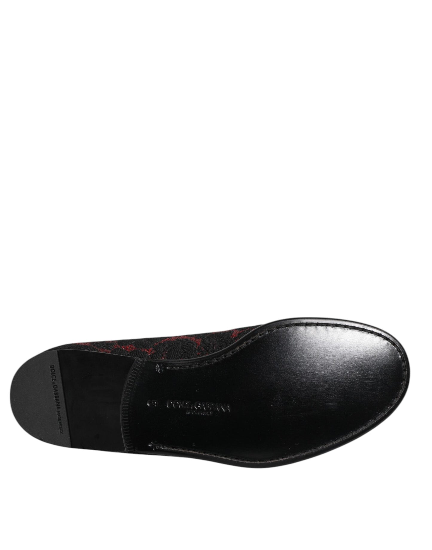 Dolce &amp; Gabbana Red Black Jacquard Slip On Men Loafers Shoes