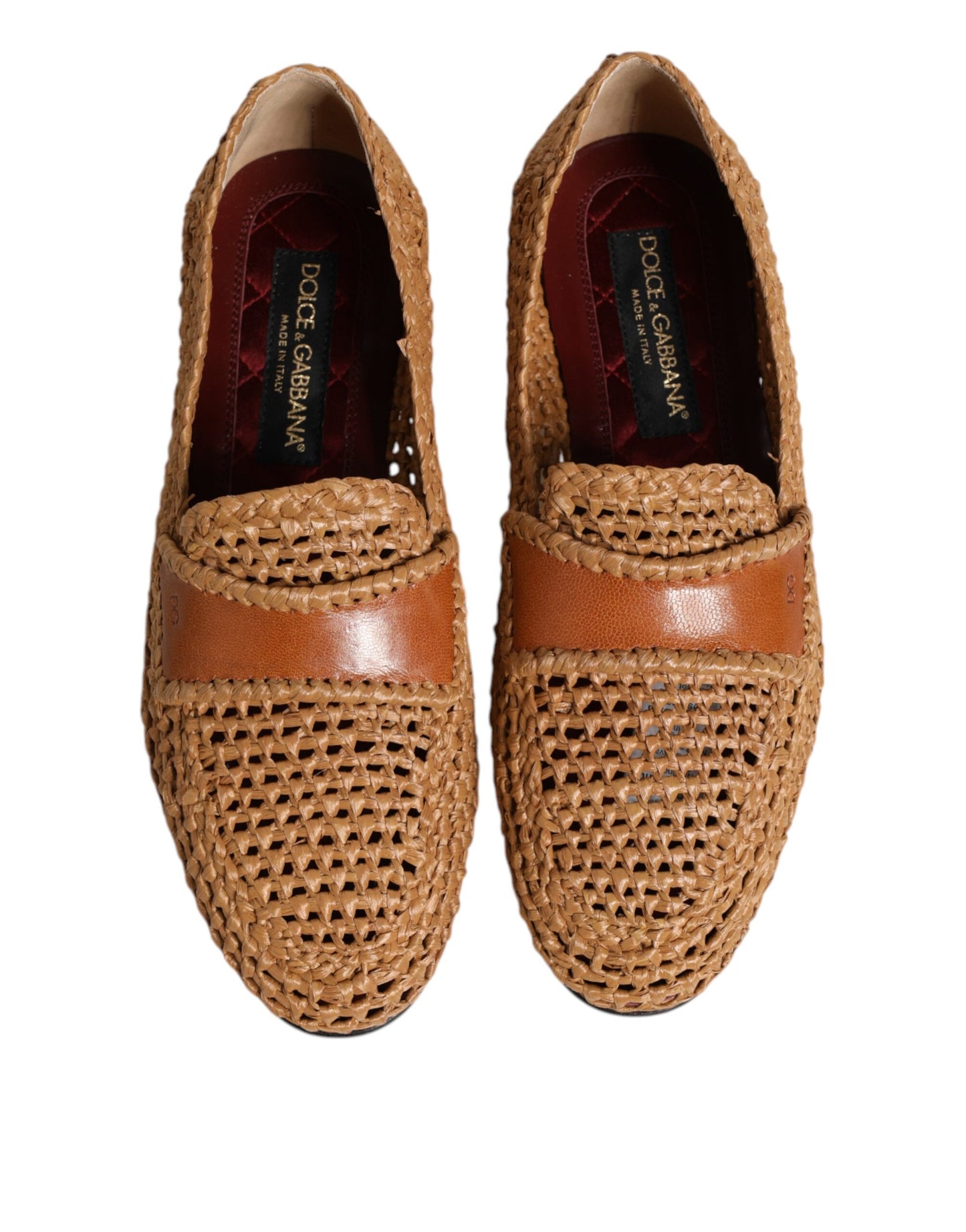 Dolce &amp; Gabbana Brown Woven Raffia Slip On Loafers Shoes