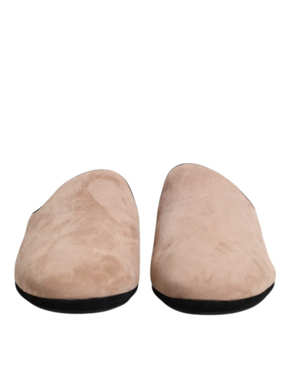 Dolce &amp; Gabbana Beige Capra Suede Slides Flat Slipper Shoes