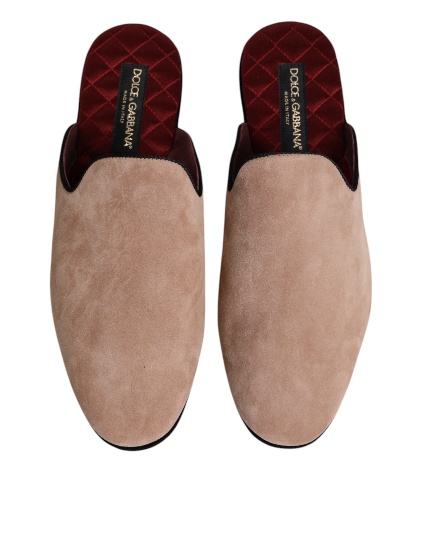 Dolce &amp; Gabbana Beige Capra Suede Slides Flat Slipper Shoes