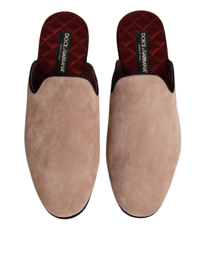 Dolce &amp; Gabbana Beige Capra Suede Slides Flat Slipper Shoes