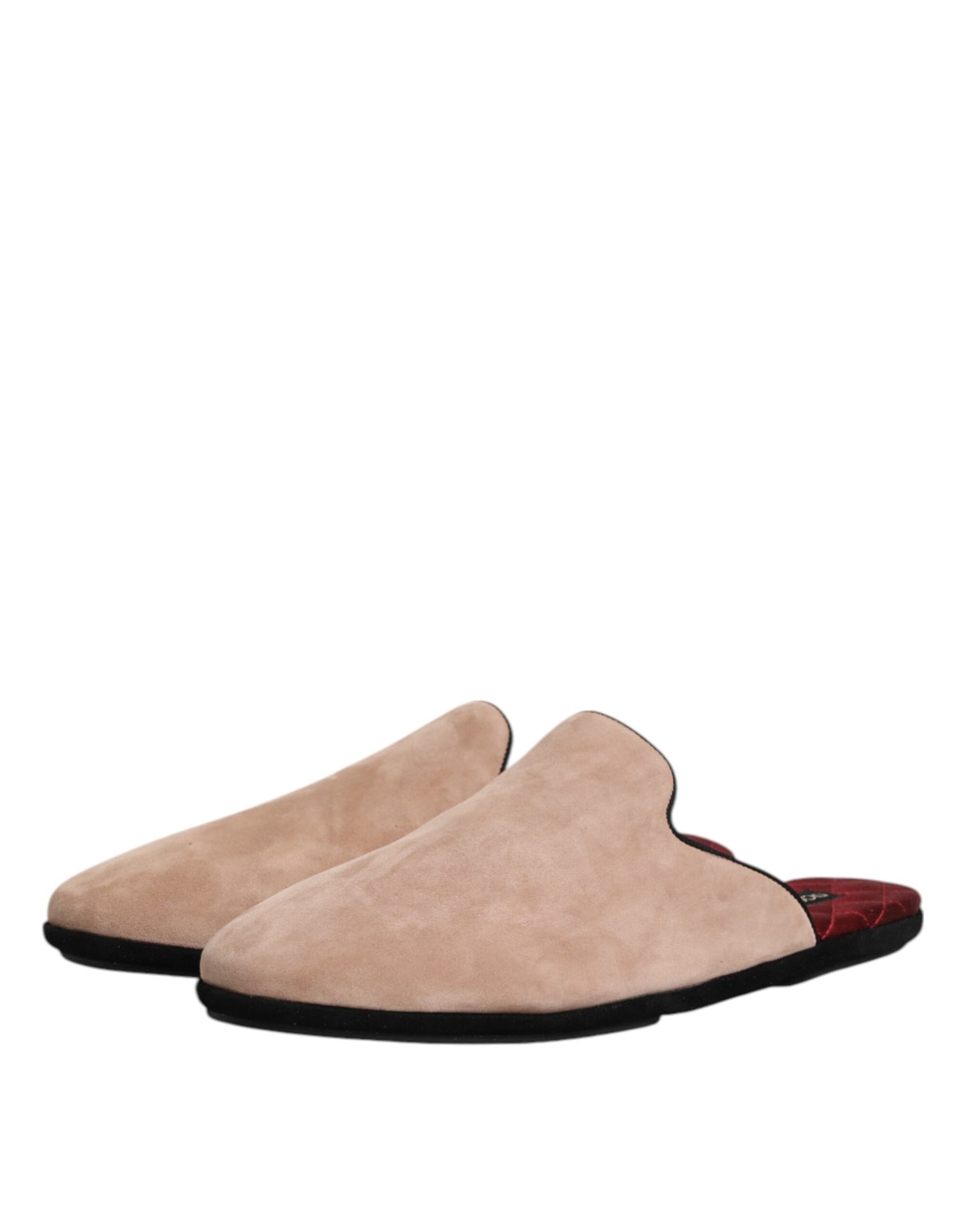 Dolce &amp; Gabbana Beige Capra Suede Slides Flat Slipper Shoes