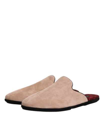 Dolce &amp; Gabbana Beige Capra Suede Slides Flat Slipper Shoes