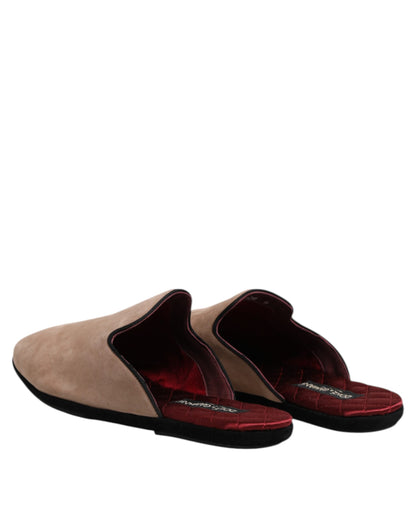 Dolce &amp; Gabbana Beige Capra Suede Slides Flat Slipper Shoes