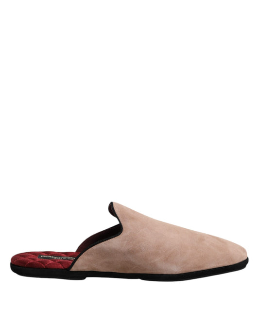 Dolce &amp; Gabbana Beige Capra Suede Slides Flat Slipper Shoes