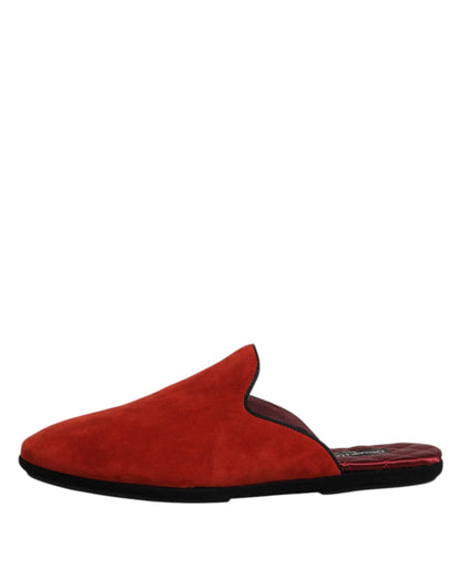 Dolce &amp; Gabbana Orange Suede Slides Flat Slipper Shoes