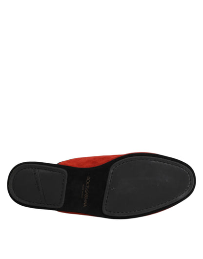 Dolce &amp; Gabbana Orange Suede Slides Flat Slipper Shoes
