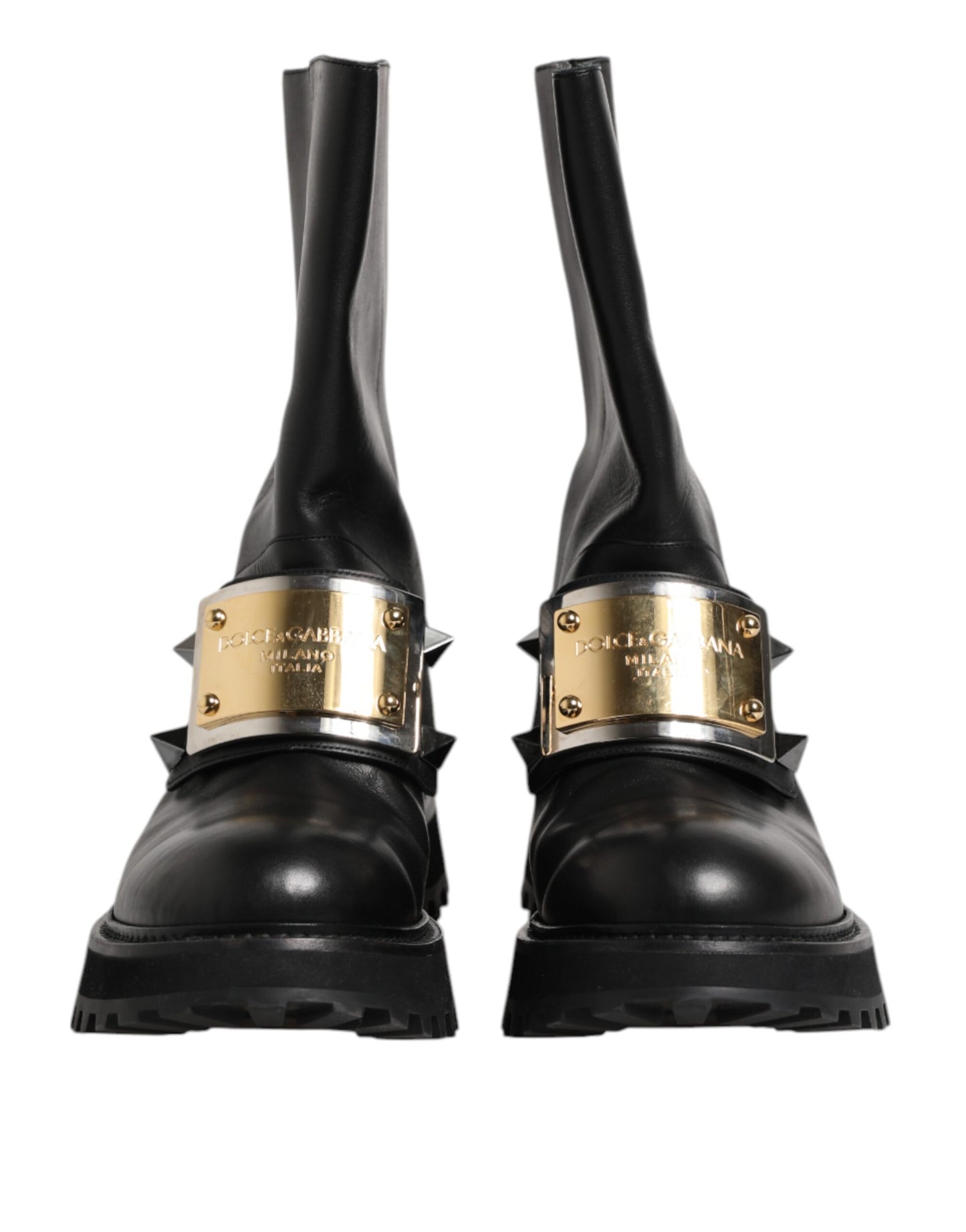 Dolce & Gabbana Black Leather DG Logo Plaque High Boots Shoes by Dolce & Gabbana