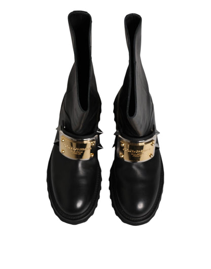 Dolce & Gabbana Black Leather DG Logo Plaque High Boots Shoes by Dolce & Gabbana