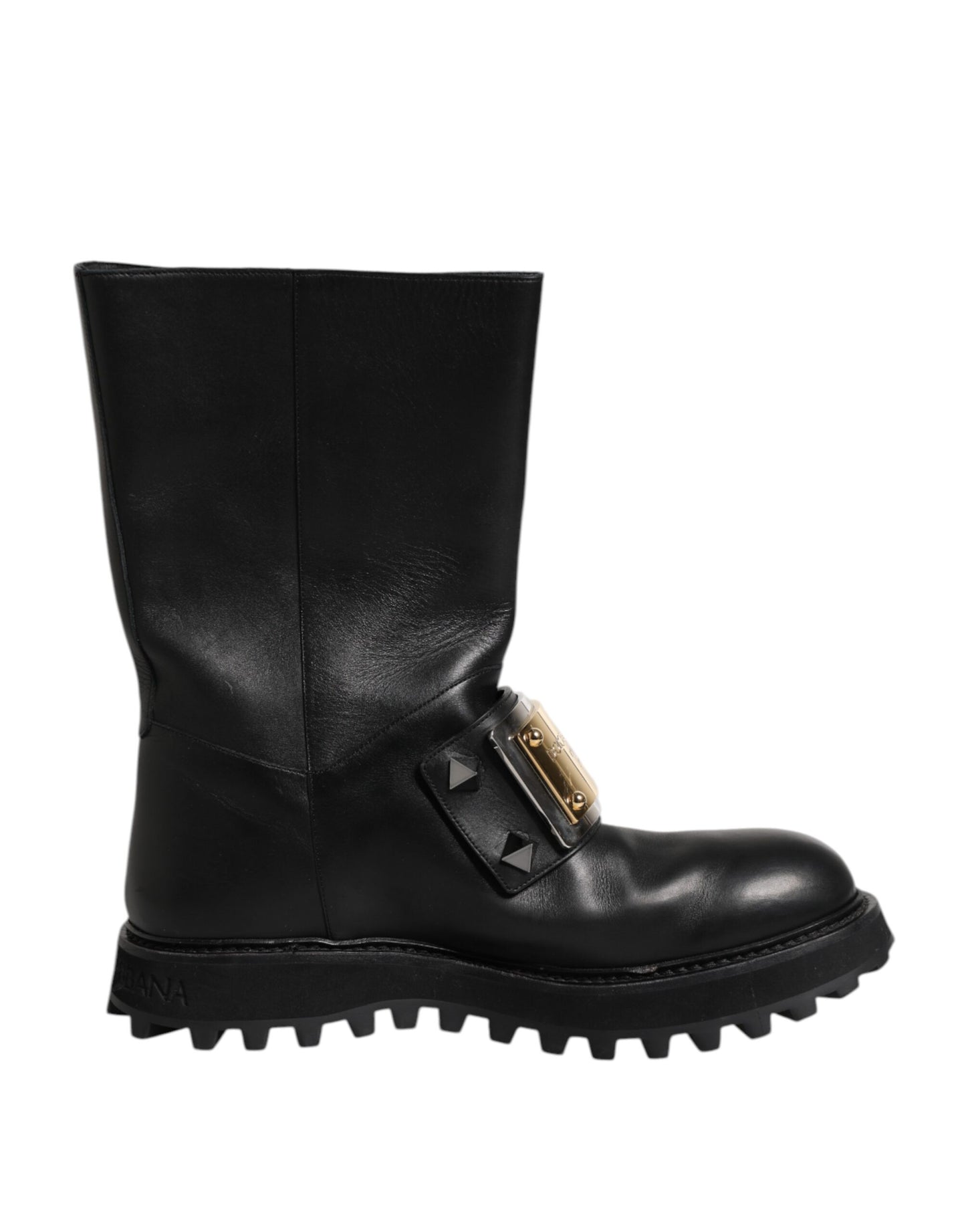 Dolce & Gabbana Black Leather DG Logo Plaque High Boots Shoes by Dolce & Gabbana