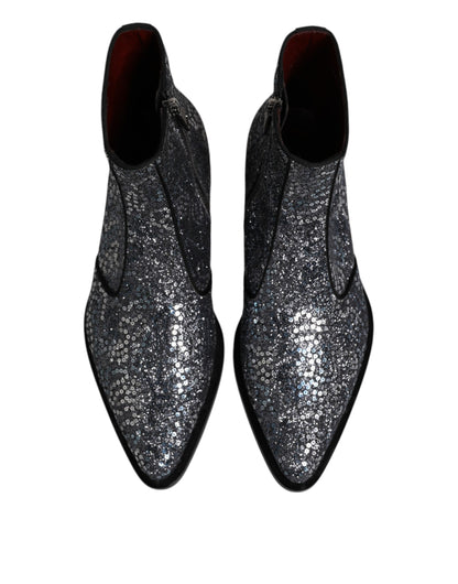 Dolce & Gabbana Dark Gray Cotton Sequined Chelsea Boots Shoes by Dolce & Gabbana