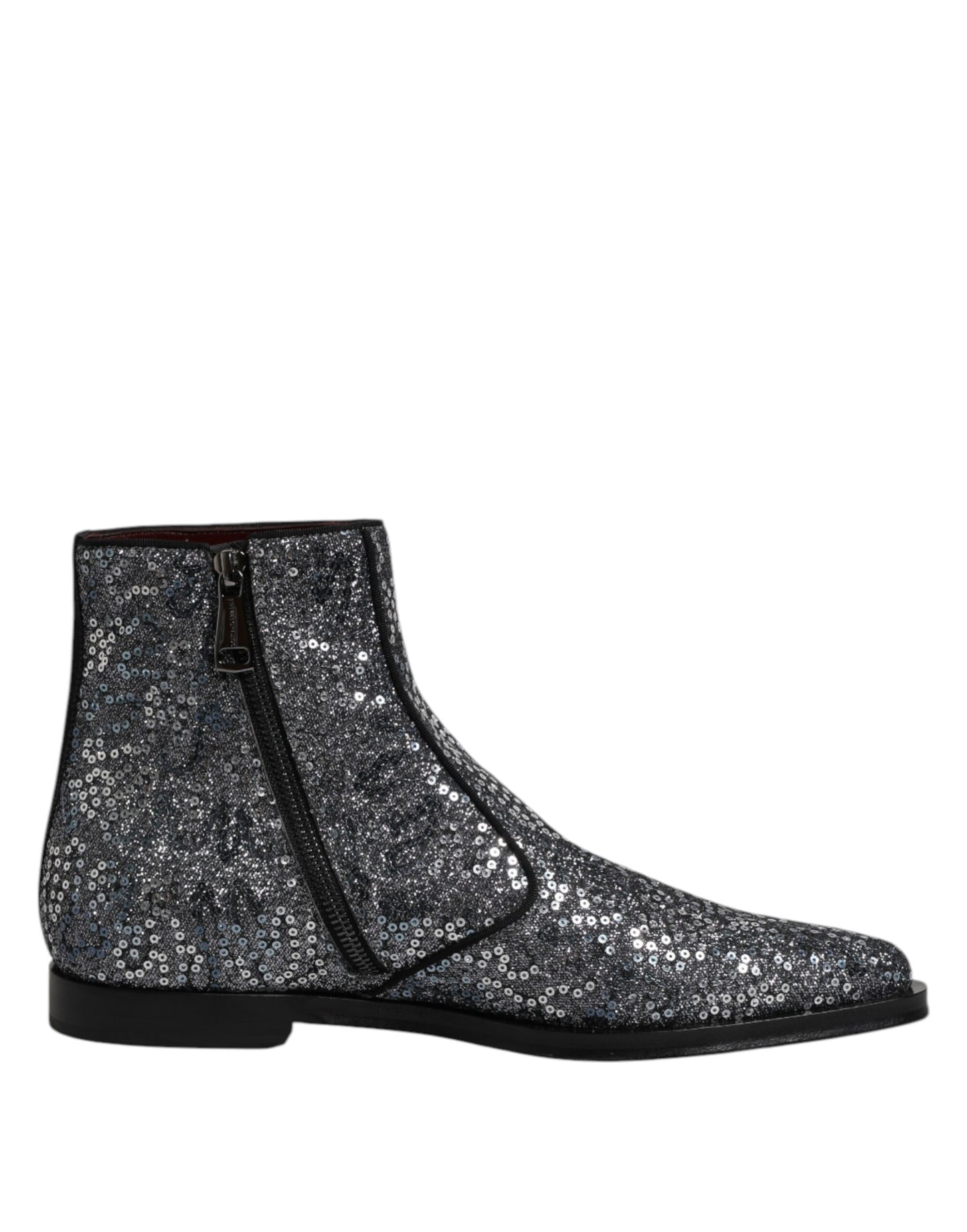 Dolce & Gabbana Dark Gray Cotton Sequined Chelsea Boots Shoes by Dolce & Gabbana