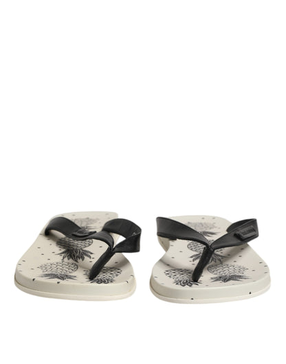 Dolce &amp; Gabbana White Pineapple Print Slides Beachwear Shoes