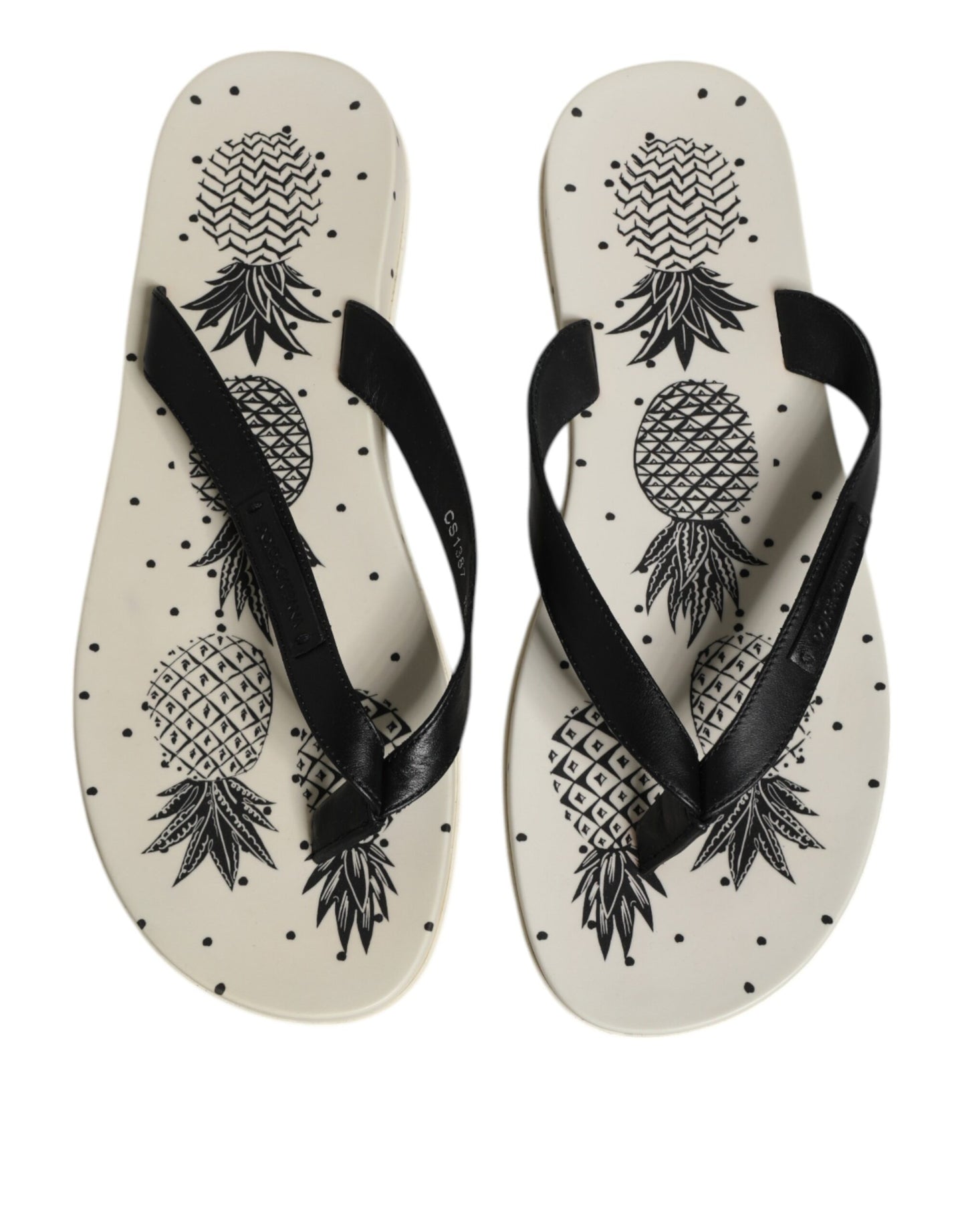 Dolce &amp; Gabbana White Pineapple Print Slides Beachwear Shoes