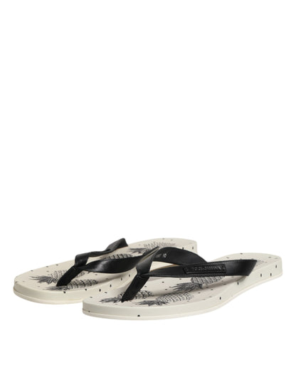 Dolce &amp; Gabbana White Pineapple Print Slides Beachwear Shoes