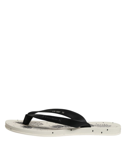 Dolce &amp; Gabbana White Pineapple Print Slides Beachwear Shoes