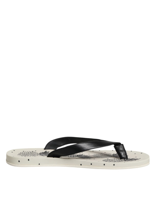 Dolce &amp; Gabbana White Pineapple Print Slides Beachwear Shoes