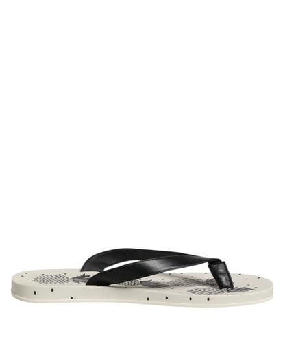 Dolce &amp; Gabbana White Pineapple Print Slides Beachwear Shoes