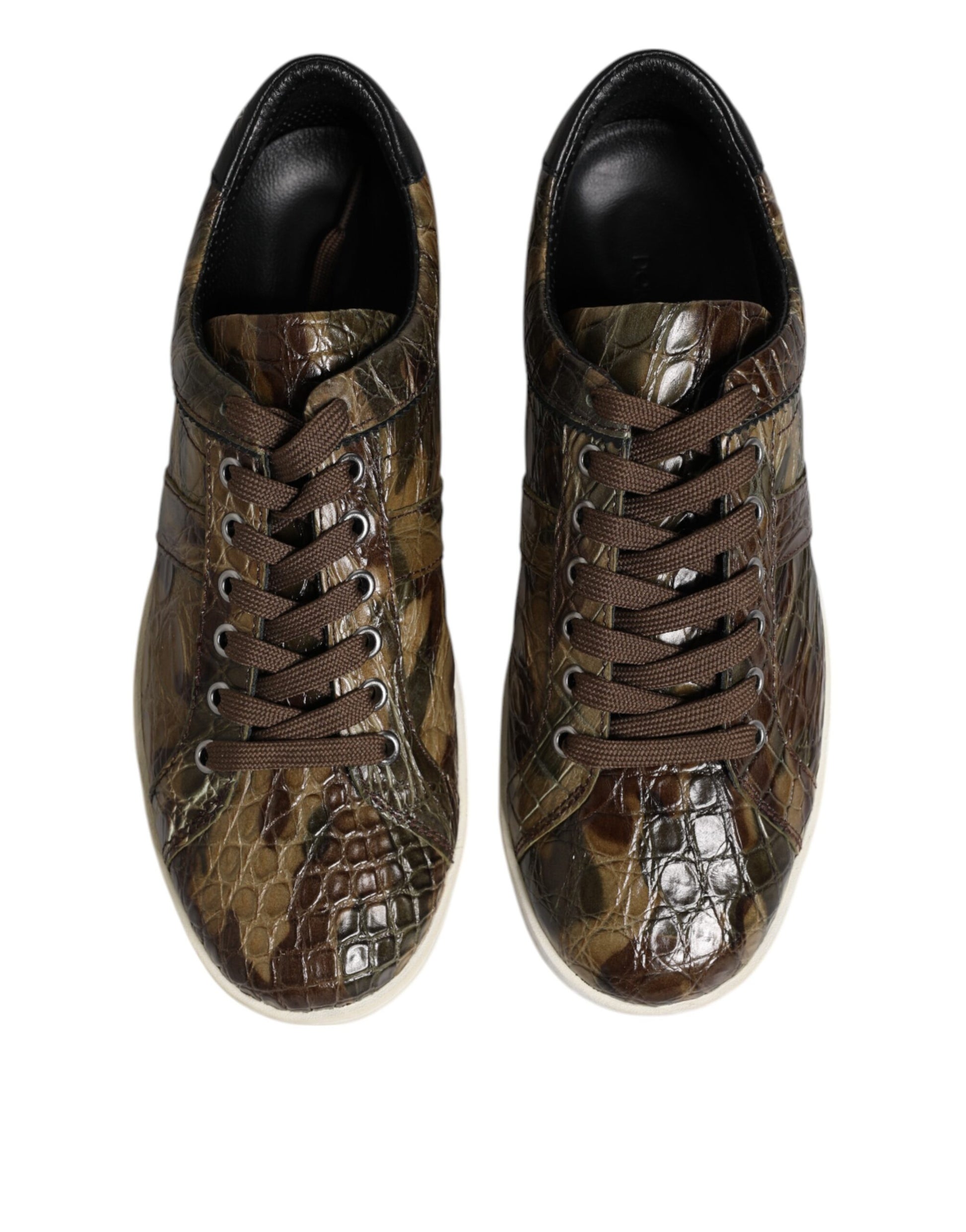 Dolce & Gabbana Brown Exotic Leather Low Top Sneakers Shoes by Dolce & Gabbana