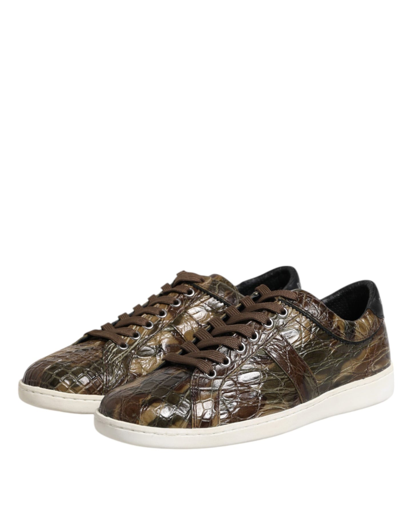 Dolce & Gabbana Brown Exotic Leather Low Top Sneakers Shoes by Dolce & Gabbana