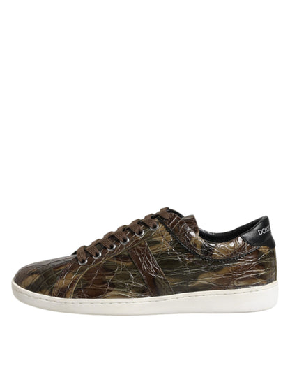 Dolce & Gabbana Brown Exotic Leather Low Top Sneakers Shoes by Dolce & Gabbana