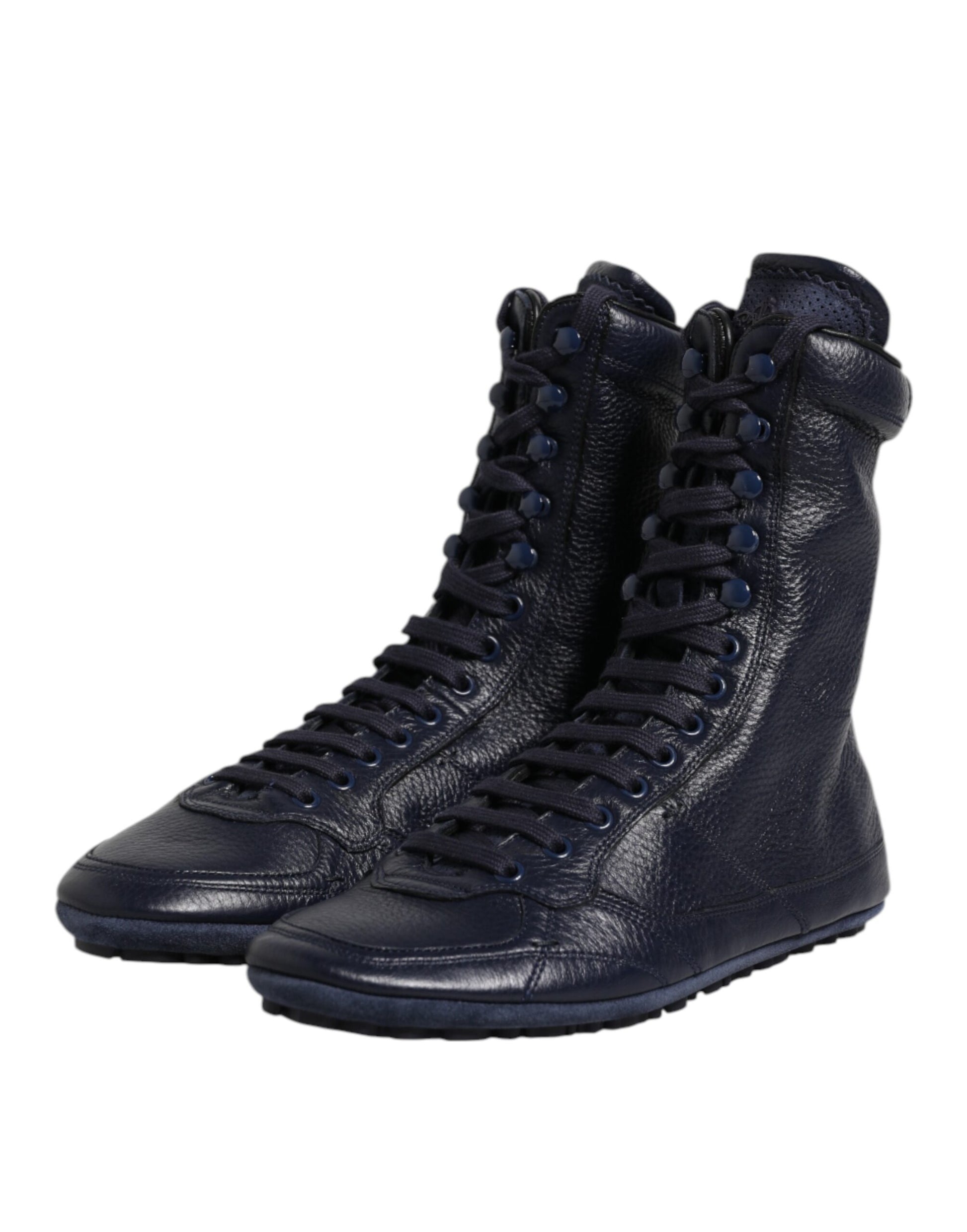 Dolce & Gabbana Dark Blue Leather KING High Top Sneakers Shoes by Dolce & Gabbana