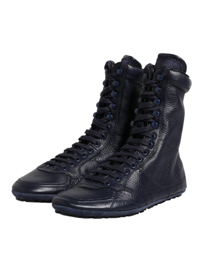 Dolce & Gabbana Dark Blue Leather KING High Top Sneakers Shoes by Dolce & Gabbana
