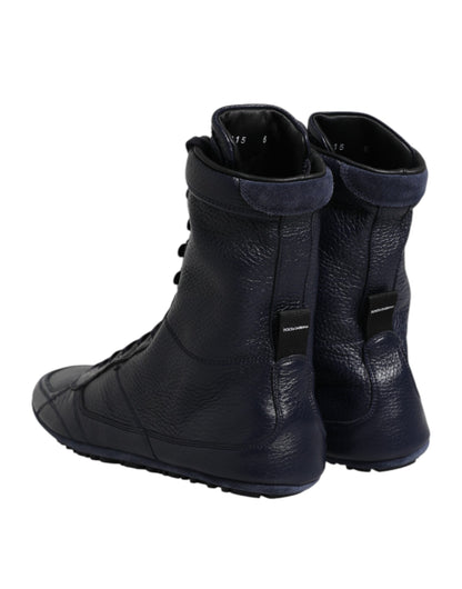 Dolce & Gabbana Dark Blue Leather KING High Top Sneakers Shoes by Dolce & Gabbana