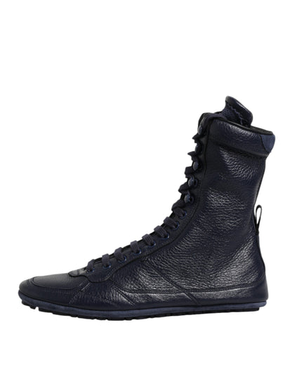 Dolce & Gabbana Dark Blue Leather KING High Top Sneakers Shoes by Dolce & Gabbana
