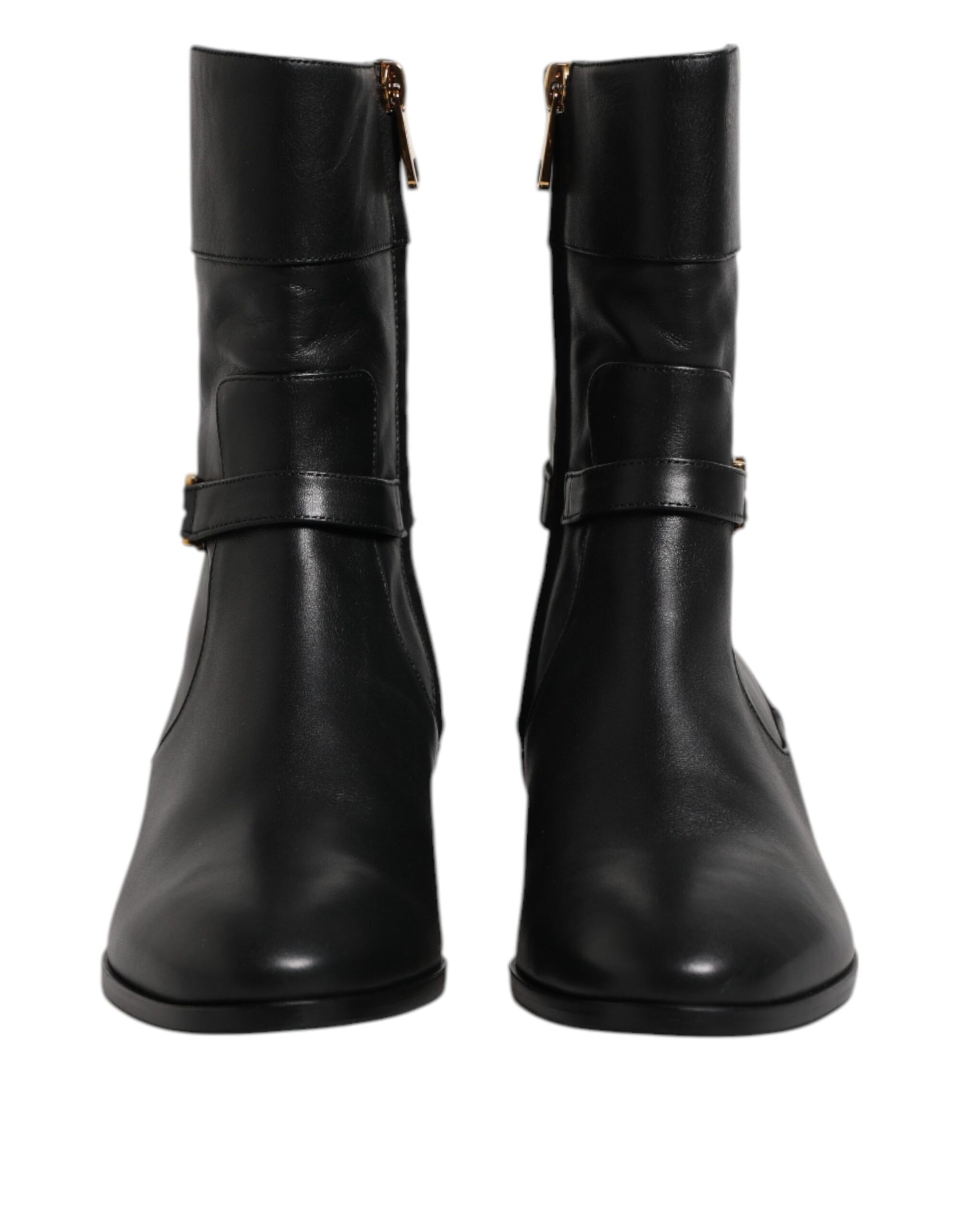 Dolce & Gabbana Black Leather Flats Logo Short Boots Shoes by Dolce & Gabbana