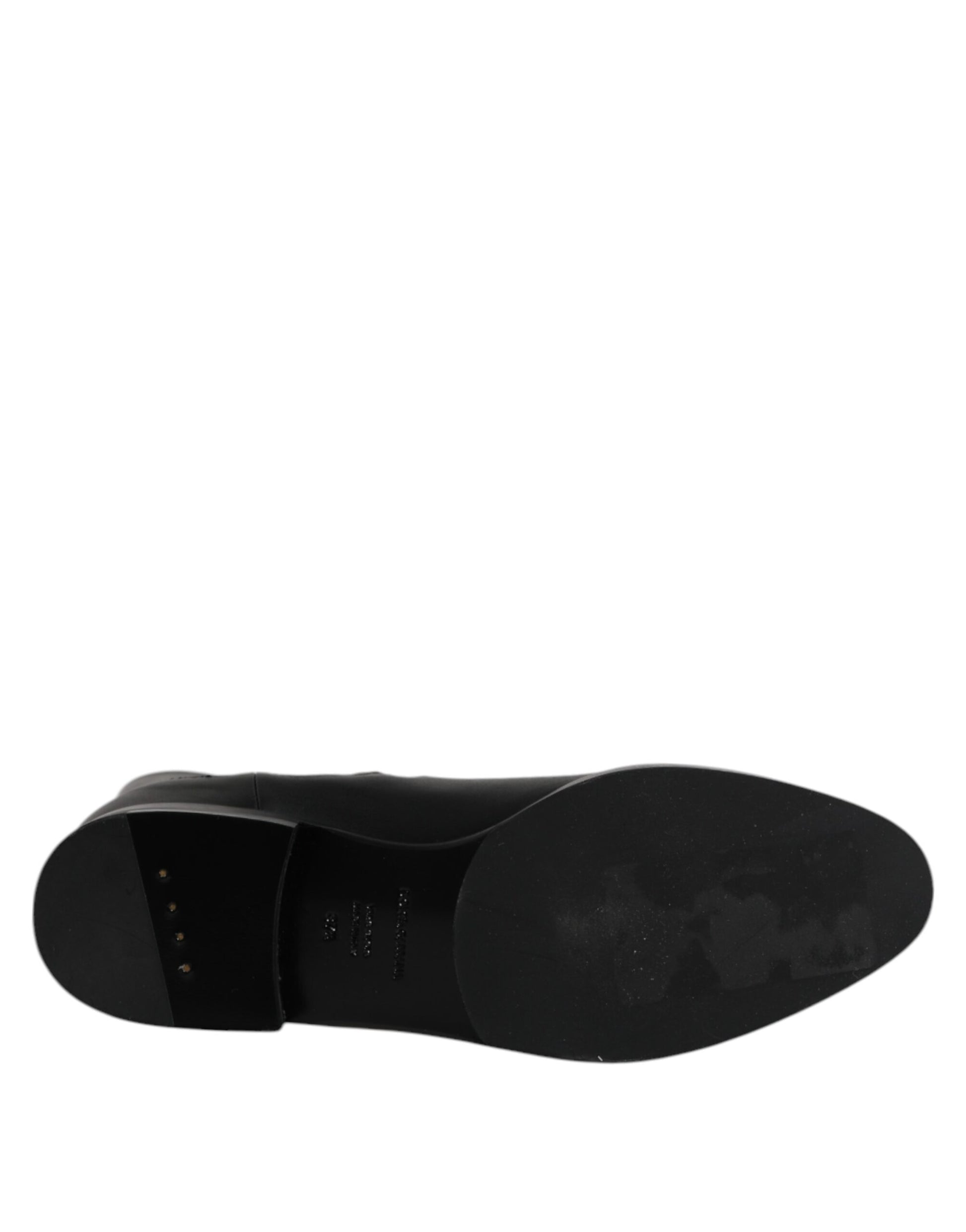 Dolce & Gabbana Black Leather Flats Logo Short Boots Shoes by Dolce & Gabbana